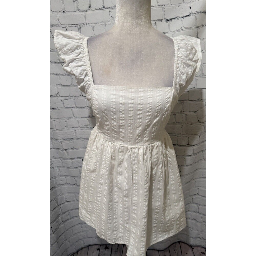 American Eagle Outfitters White Cotton Blend Flutter Sleeve Dress Size Medium
